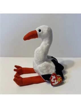 Ty Beanie Baby Stilts Stork Plush - White & Orange